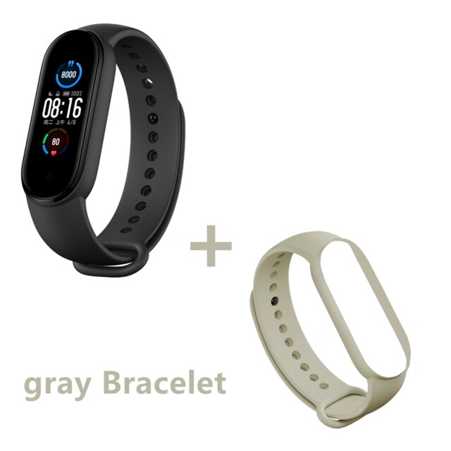 Xiaomi Mi Band 5 Wristband Stress Female Health Smart Blacelet Heart Rate Sleep Step Swim Sport Monitor APP Push Alarm: gray Bracelet