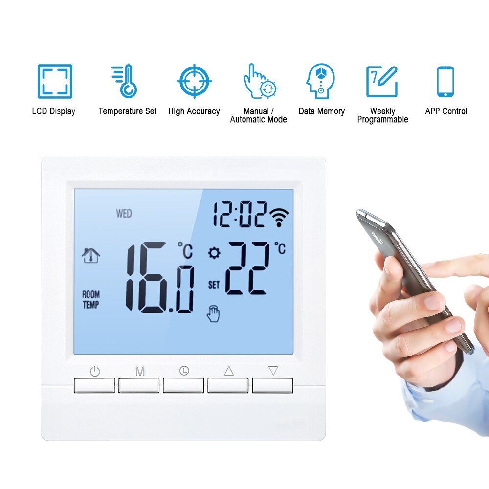 Wifis termostato digital temperaturregulator termostat app kontroll programmerbar elektrisk gulvvarme termostat