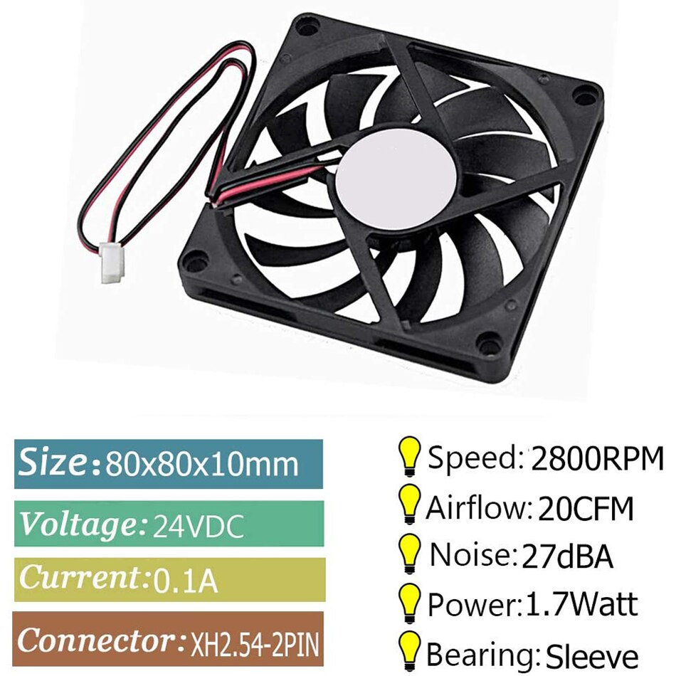 Cooling Fan 5V 12V 24V 2 Pin 80x80x10mm Pc Computer CPU System Heatsink Brushless Cooling Fan 8010