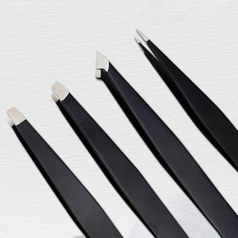 Pinzas negras para cejas, pinzas de acero inoxidable, pinzas para el pelo, recortador de cejas, herramientas de belleza, 1 Uds.