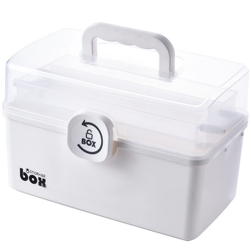 3 couches en plastique boîte de rangement boîte médicale organisateur multifonctionnel Portable armoire à pharmacie famille Kit d'urgence boîte directe: medium white