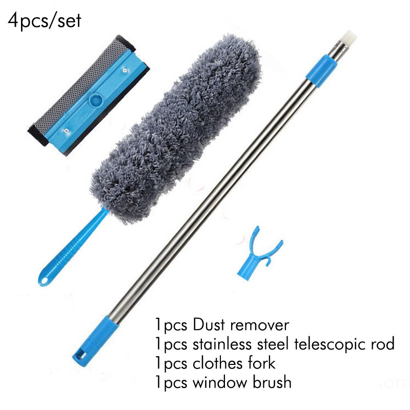 Espanador extensível de microfibra, removedor antiestático dobrável da poeira, escova da limpeza da vassoura & da janela, ferramentas da limpeza da poeira do agregado familiar: 4pcs set
