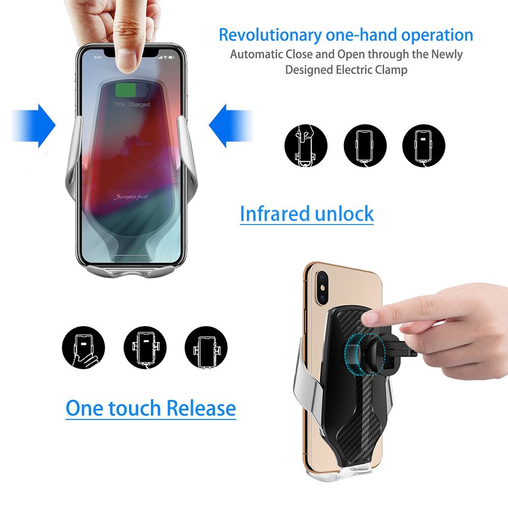 Aperto automático carregador de carro sem fio para iphone 11x8 xr xs 10 w qi carregamento rápido respiradouro ar suporte do telefone para samsung s20 s10