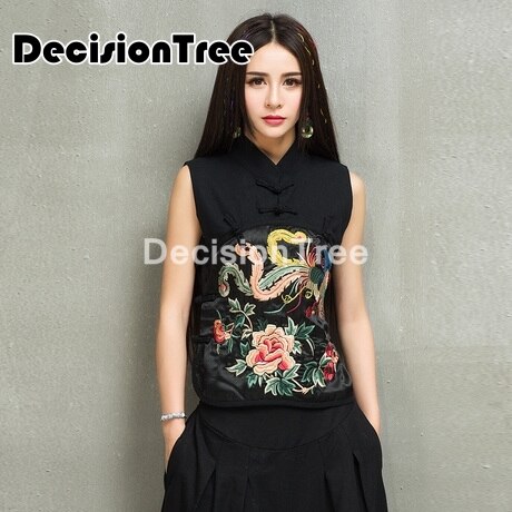 Chaleco qipao bordado vintage chino , chalecos chinos sin mangas, abrigo qipao con botones, tops chinos para mujer, prendas de vestir, 2022