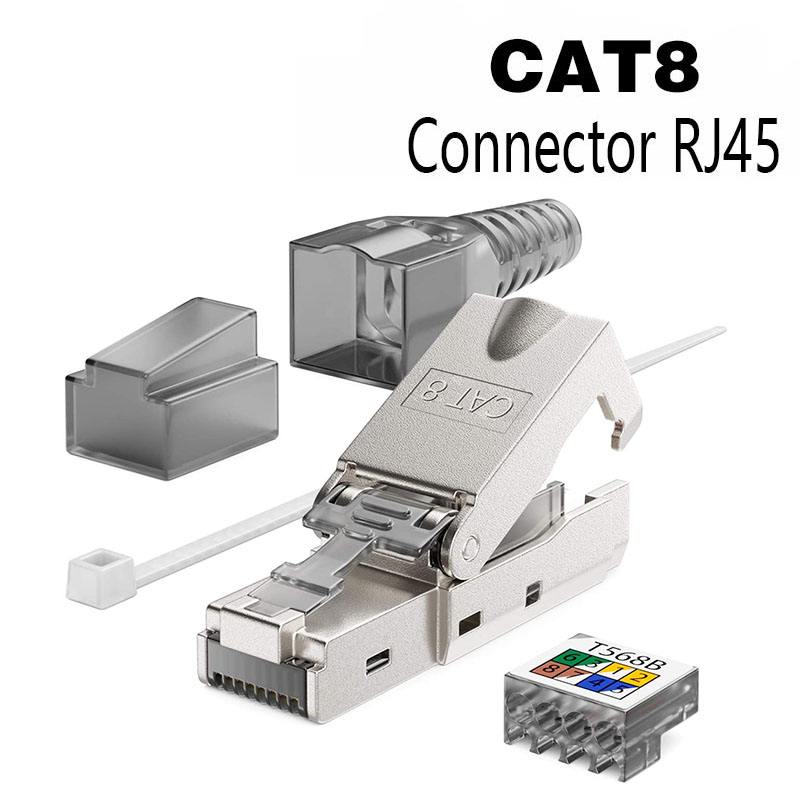 CAT8 STP RJ45 Connector CAT7 CAT6A Reusable Ethernet Termination modular Plug Shielded Modular Zinc alloy Field Termination Plug: WHITE
