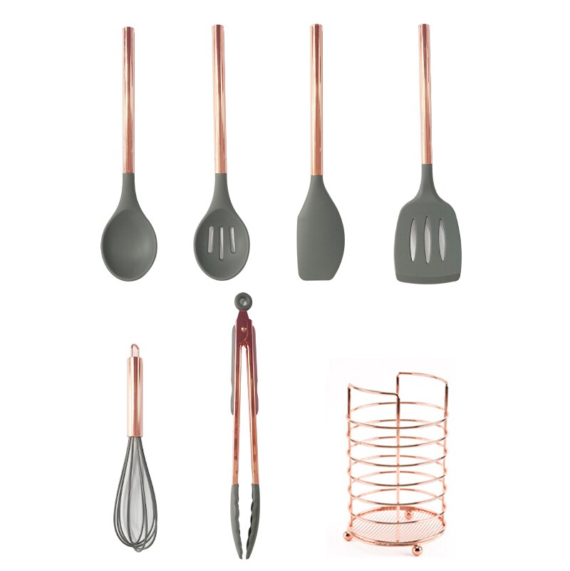 6/7 Pcs Silicone Kitchen Spatula Set,Cooking Utensils Sets with Rose Gold Handle Silicone Kitchen Tools Non-stick Kitchenware: 7PCS grey
