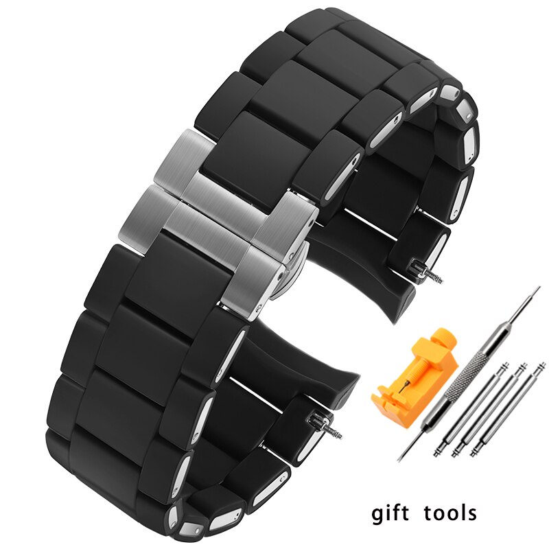 Cinturino in gomma siliconica acciaio in gomma per AR5890 AR5889 AR5858 AR5920 AR5868 AR8023 uomo 23mm donna 20mm cinturino cinturino: black silver buckle / 23 millimetri