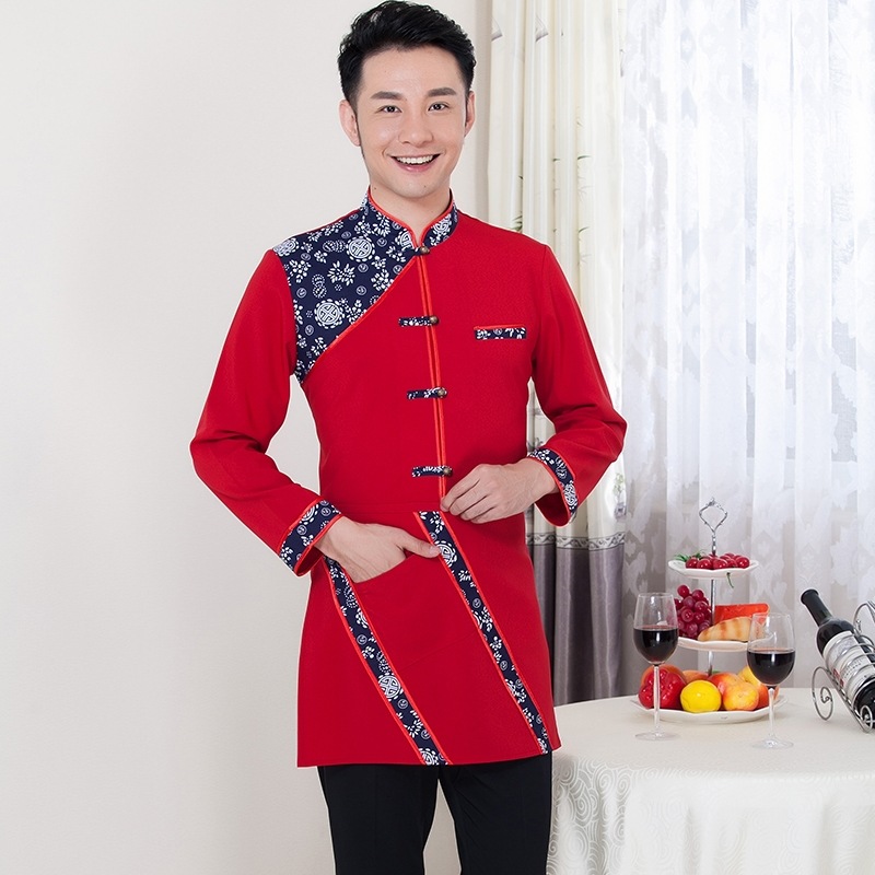 Featured Hotel Restaurant Farmhouse Waiter Uniforms Chinese Style Waitress Working Uniform Long Sleeve Overall Uniform