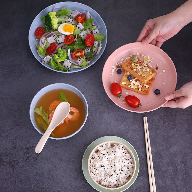 4 stuks effen plastic bord rond vaisselle servies serviesset borden en schalen eetstokjes keuken eetkamer kinderbord