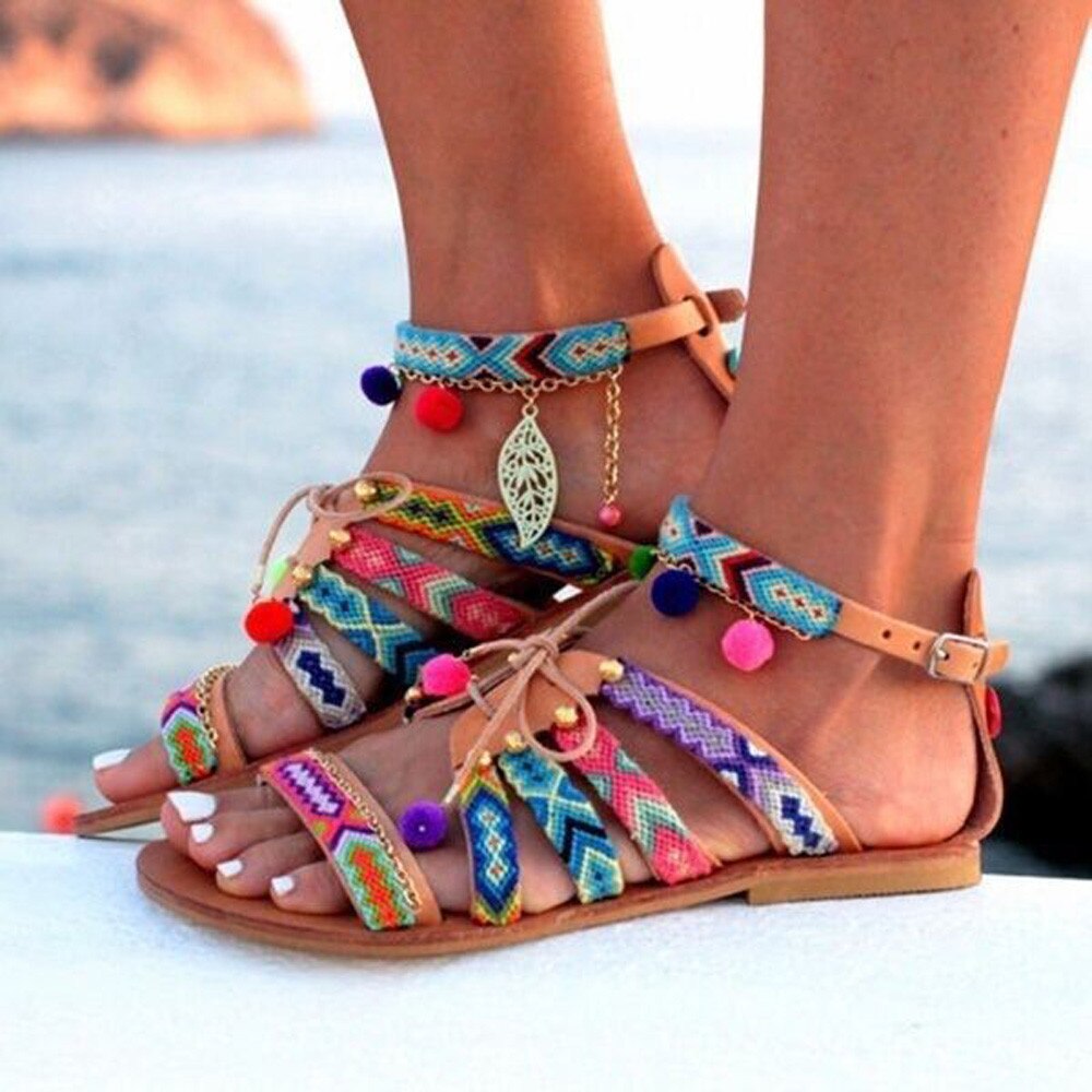 Zapatos bohemios de encaje sandalias de gladiador para niñas sandalias de cuero para mujer Sandalias Zapatos bajos para mujeres informales con correa y hebilla: 41