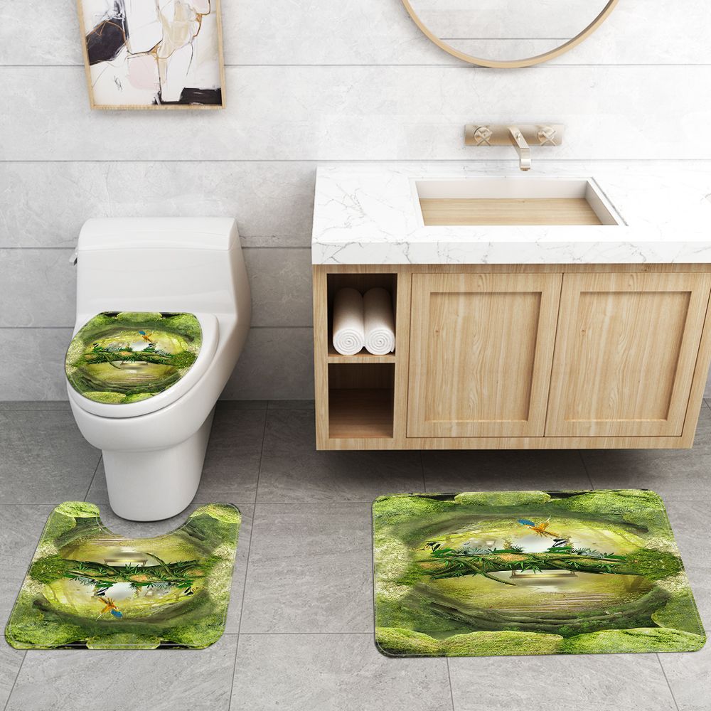 Cartoon Dier Gedrukt Tapijt Mat Voor Badkamer Badmat En Douchegordijn Set Toilet Seat Cover Mat Badmat Met gordijn Set