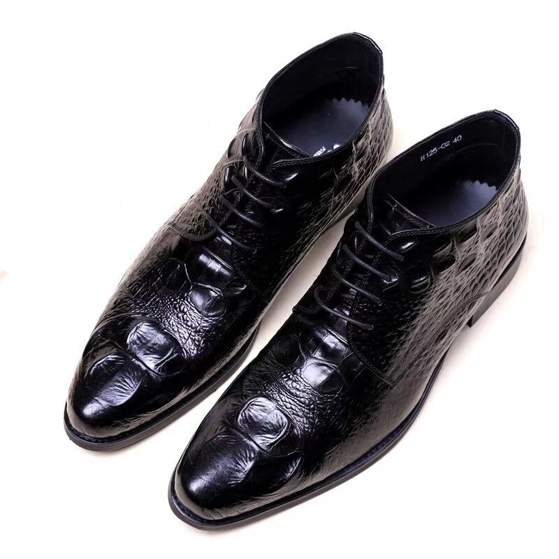 Cheville pour hommes, chaussure à bout pointu et à talons bas, Crocodile, Business, mocassins pour homme, tendance à lacets: black / 39