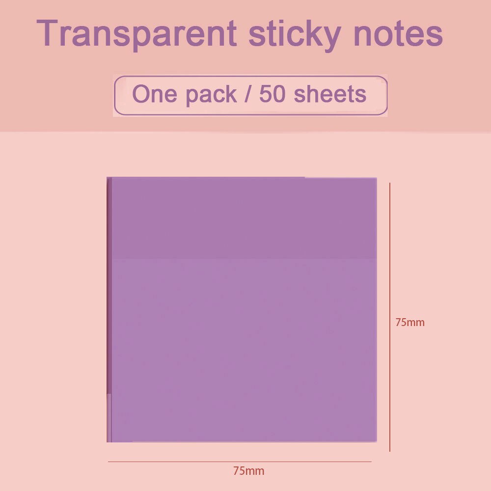 Kawaii Clear Sticky Notes Set 50 Sheets Waterproof Adhensive Notepad Posted it Stationery Stickers School Office Supplies: Purple 70x95mm