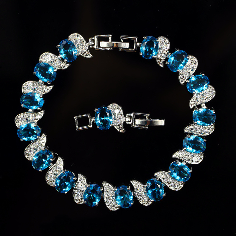 Rainbamabom 925 Sterling Zilver Gemaakt Moissanite Amethist Edelsteen Bangle Manchet Charm Diamanten Armbanden Fijne Sieraden: Sky Blue