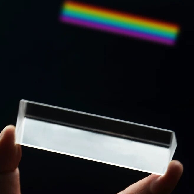 Triangular Prism BK7 Optical Prisms Glass Physics Teaching Refracted Light Spectrum Children Students 30x30x100mm
