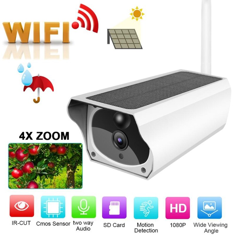 1080P Zonne-energie Ip Camera 4X Zoom 2MP Wifi Draadloze Waterdichte Nacht Vesion App Remote Monitor Indoor Outdoor Beveiliging camera