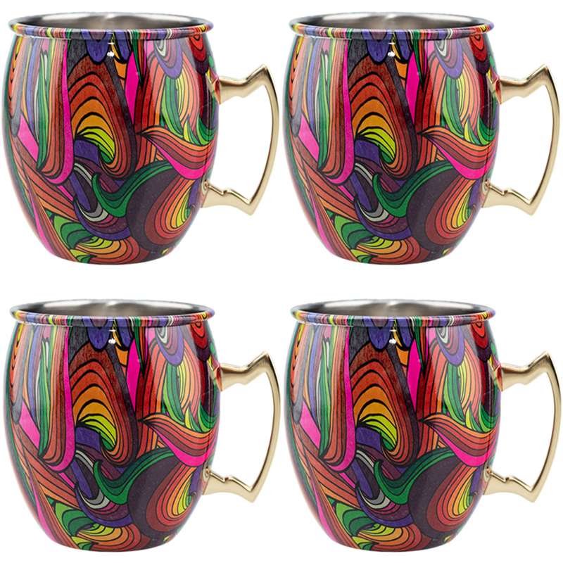 4Pcs Stainless Steel Hammered Point Cocktail Mug Non-Slip with Gold Handle Drum Mug for Home and Bar Drinking Mule Mugs