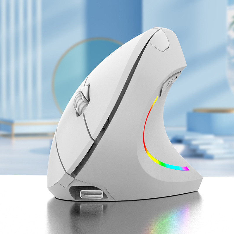 Wireless Vertical Mouse Bluetooth 2.4G Dual Mode 6 Keys Ergonomic 2400 DPI RGB Backlight Type C Muted Click Gaming H1: WHITE