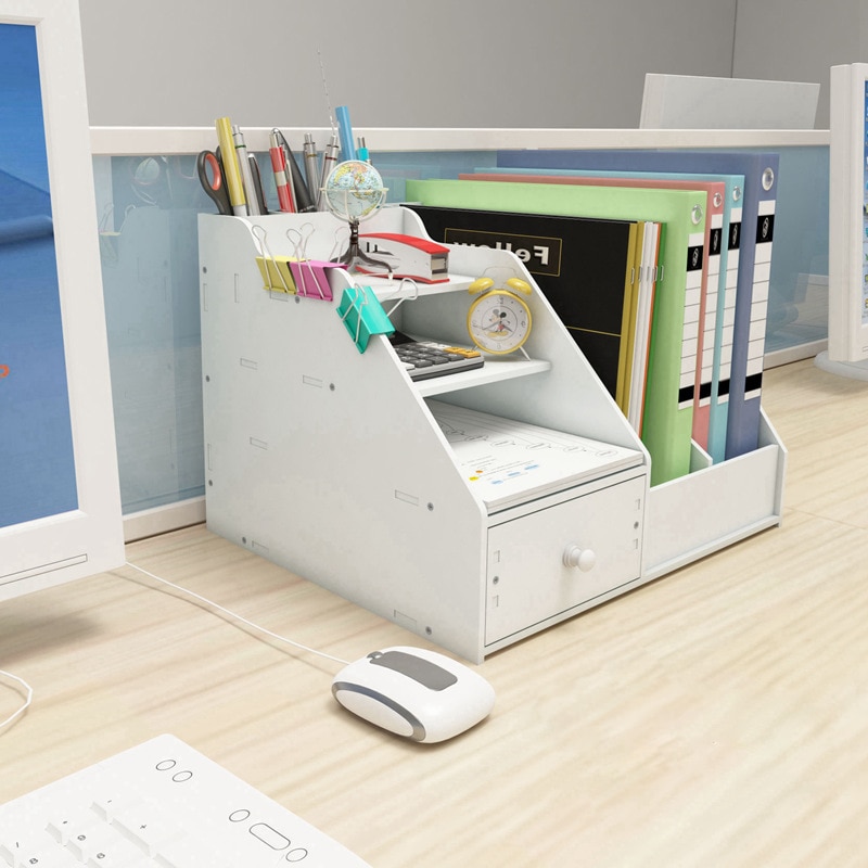 DIY Magazine Organizers Desk Organizer Book Holder Desk Stationery Plastic Storage Organizer Holder Stand Shelf Rack