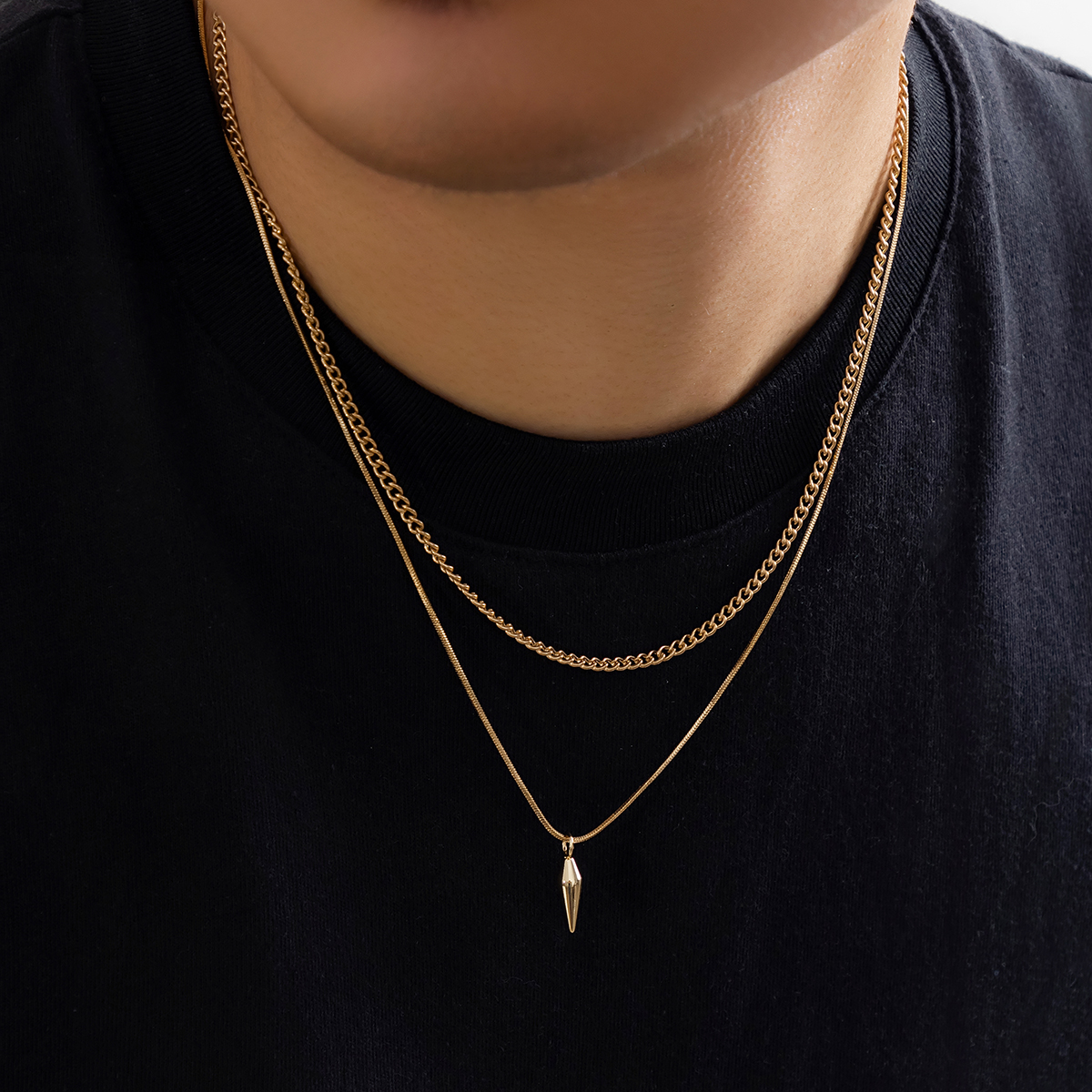 KunJoe 2 unids/set de colgante de remache de Metal de acero inoxidable, collar de cadena de serpiente fina para hombres, gargantilla de cadena de eslabones cubanos de Color plata Punk: Rojo-marrón