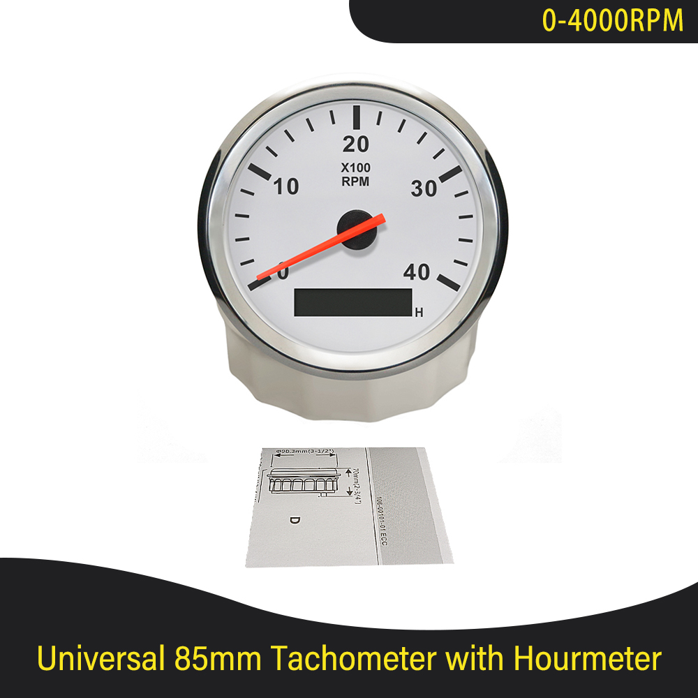 Universele 85Mm Auto Boot Tacho Sensor Marine Toerenteller Met Urenteller 3000 4000 6000 8000 Rpm Toerenteller 12V/24V Rode Backlight: 4K-WS