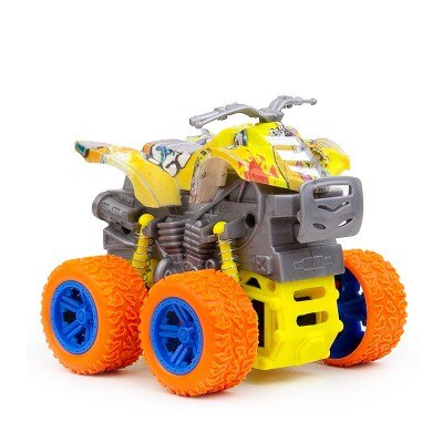 Children's four-wheel drive inertial off-road vehicle boy simulation off-road model anti-fall toy dinosaur car police car: Motorcycle orange