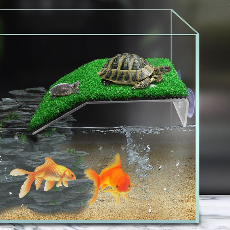Plataforma de descanso para Tortuga, escalera de escalada, secado, terraza, césped simulado, decoración de reptiles, copa de succión para pecera de mascotas
