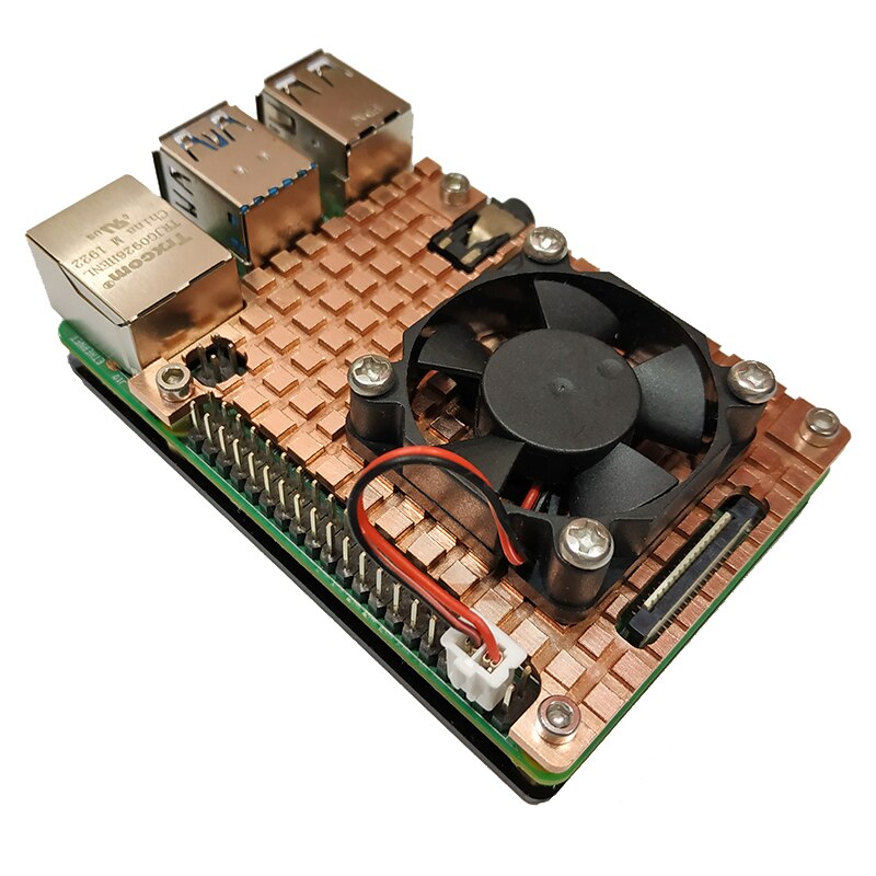 Pure Copper Heatsink Raspberry Pi 4 Protective Case Cooling Fan