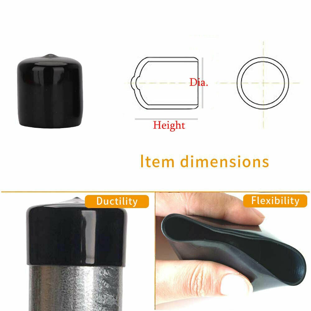 100PCS Black Vinyl Rubber Round End Cap PVC Plastic Cable Wire Waterproof Cover Steel Pole Tube Pipe Thread Protection Caps