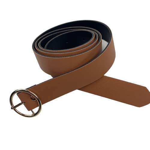 Leather belt women classic retro simple belt female round buckle female belt simple round pin buckle: Gold Buckle D