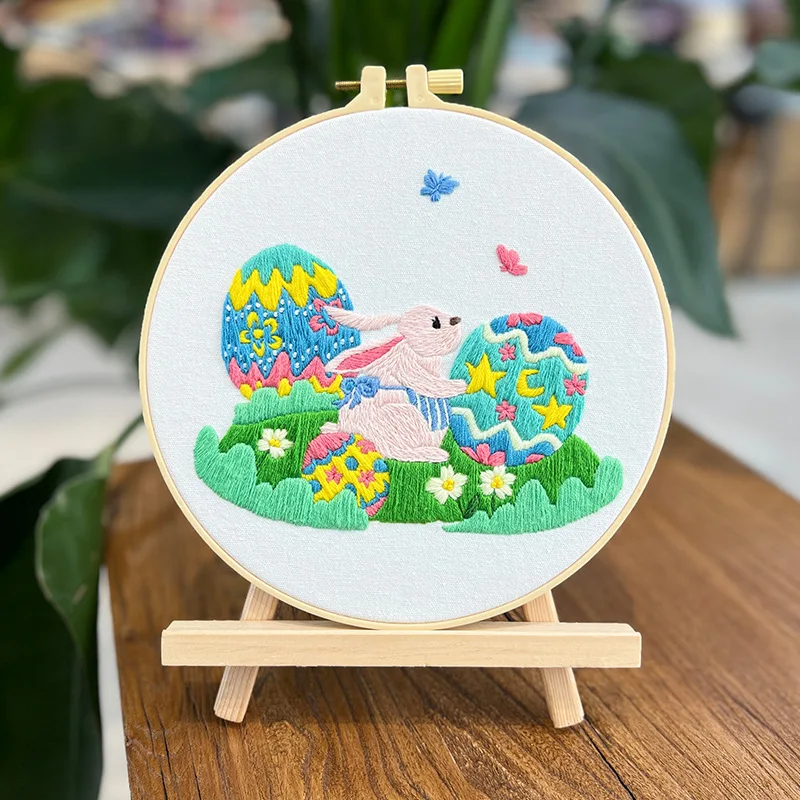 Pupunkukka kirjontasetti aikuisille aloittelijoille kirjontaharjoitussetti kangaslangat askartelun ystäville käsinpistoksi: 20*30cm / Punainen