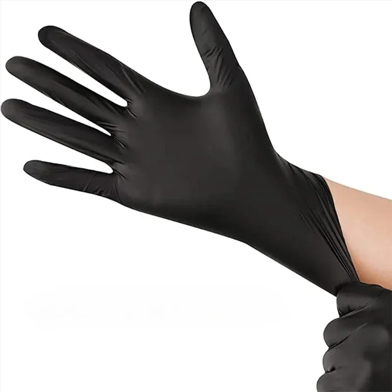 Guantes desechables de nitrilo negro, duraderos, sin látex, para limpieza de cocina del hogar, belleza, manicura del cabello, lavado de coches, 100/Uds.