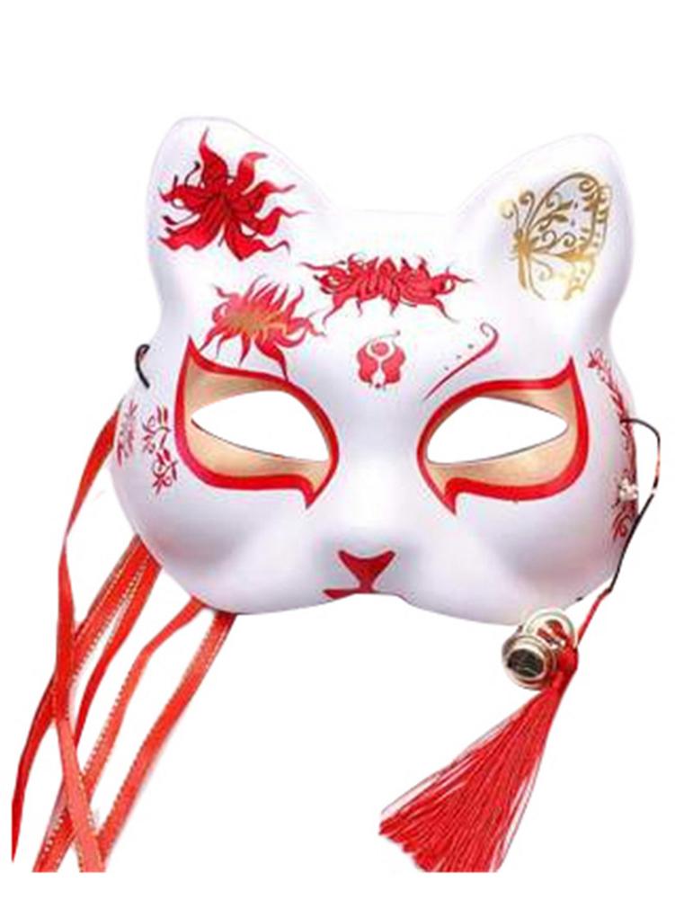 Masque d'halloween japonais peint à la main demi visage renard Cosplay masque demi visage danse masque chat visage renard masque accessoires de Performance
