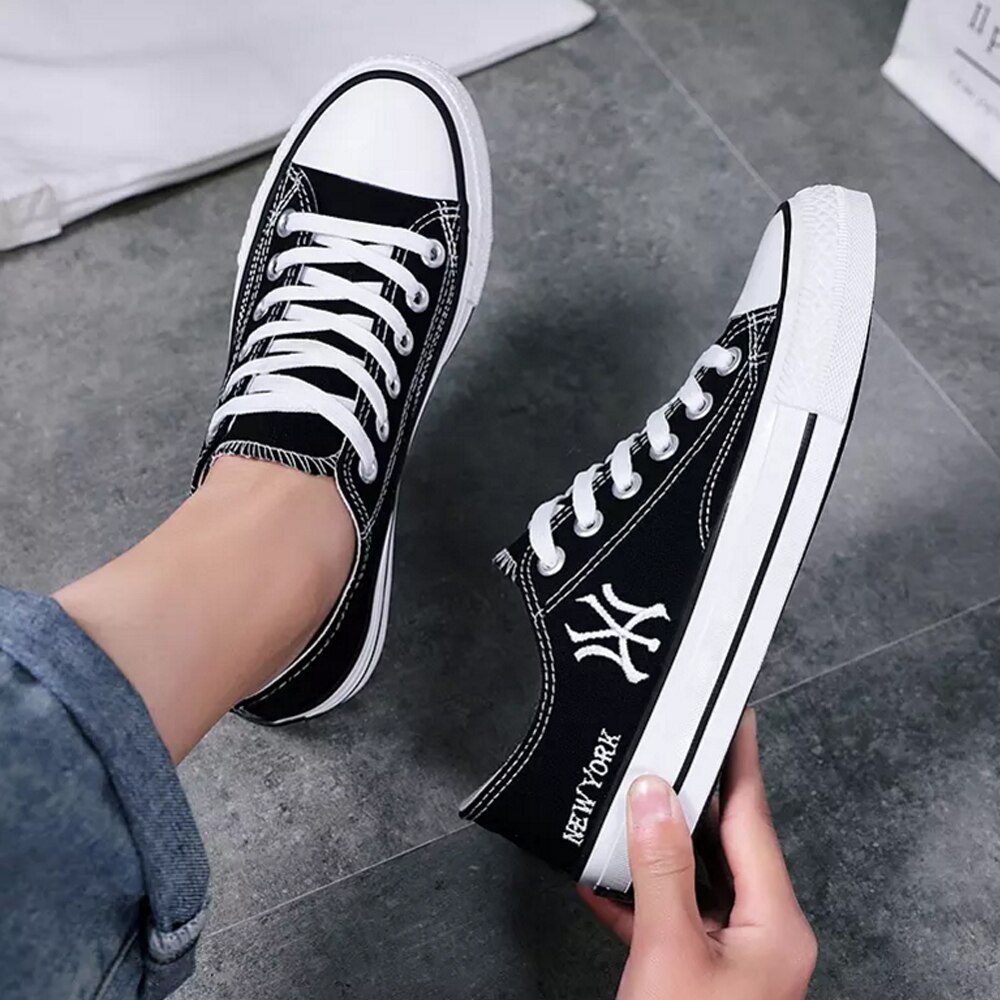 Klassieke Canvas Vulcaniseer Skateboarden Schoenen Flats Man Lace-Up Schoenen Lente Herfst Leisure Chaussure Stijl: Black White / 44