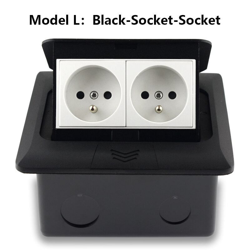 French Standard Socket With USB Charging Port Fast Pop-Up Floor Socket 2 Way Power Outlet Aluminum Alloy Material Office 16A: Black-Socket-Socket