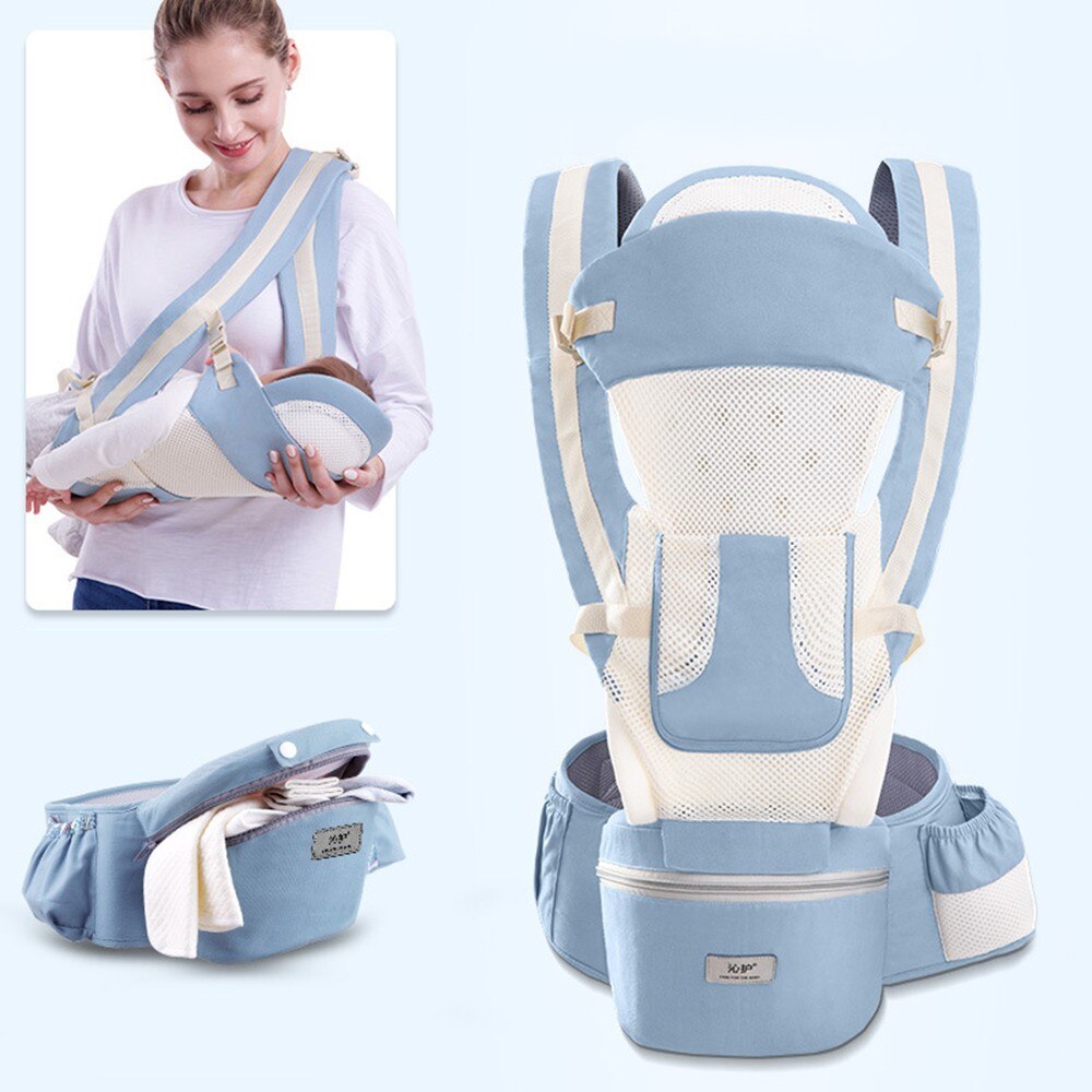 0-48 Month Ergonomic Baby Carrier Infant Baby Hipseat Carrier 3 In 1 Front Facing Ergonomic Kangaroo Baby Wrap Sling: Fresh green Breathab