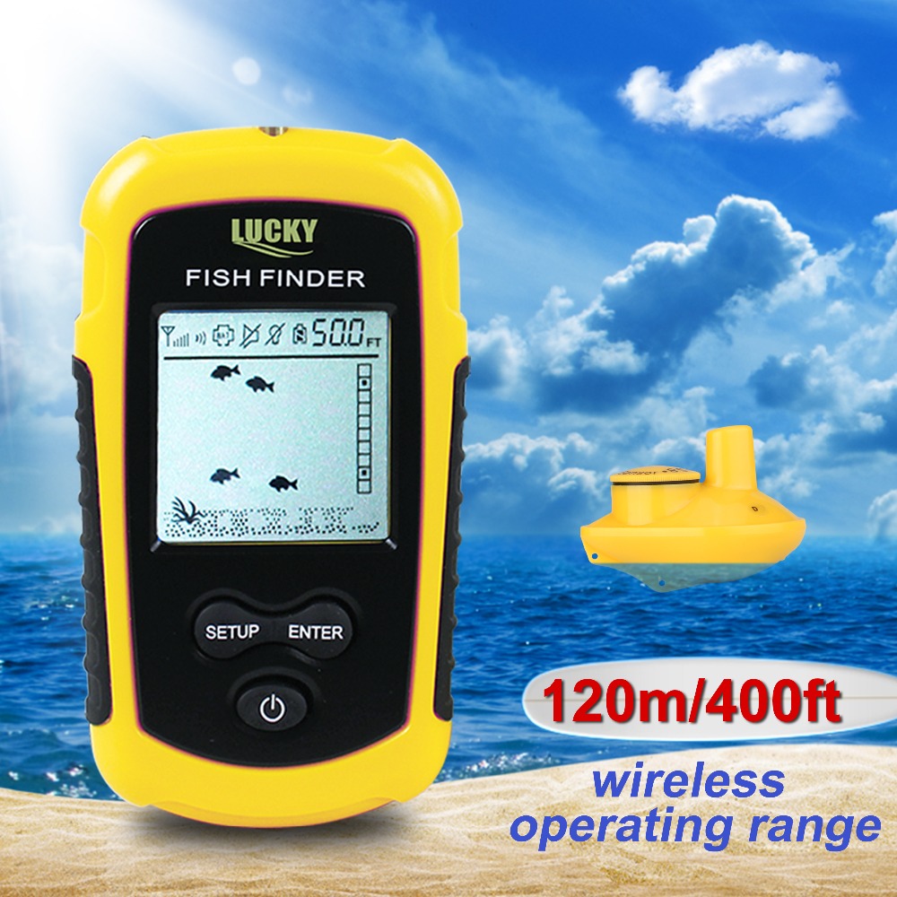 Lucky FFW1108-1 Portable 120m Wireless Fish Finder Alarm 40M/130FT Sonar Depth deeper Ocean River for fishing from the ice