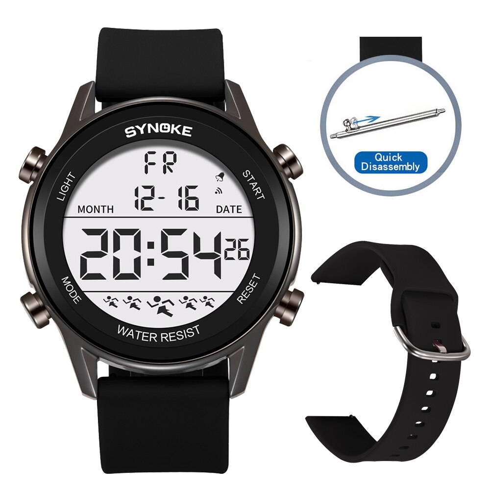 SYNOKE-Reloj de silicona para hombre, cronógrafo multifuncional, resistente al agua, pantalla grande, luminoso, LED, Digital, para deportes al aire libre