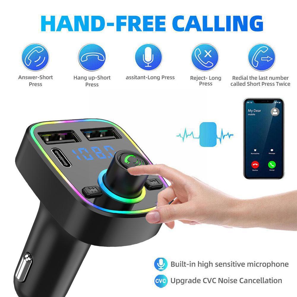 Auto Bluetooth Fm-zender PD Type-C Dual USB 3.1A Licht Snelle Ambient Charger Handsfree MP3 Kleurrijke Modulator Speler T2J0
