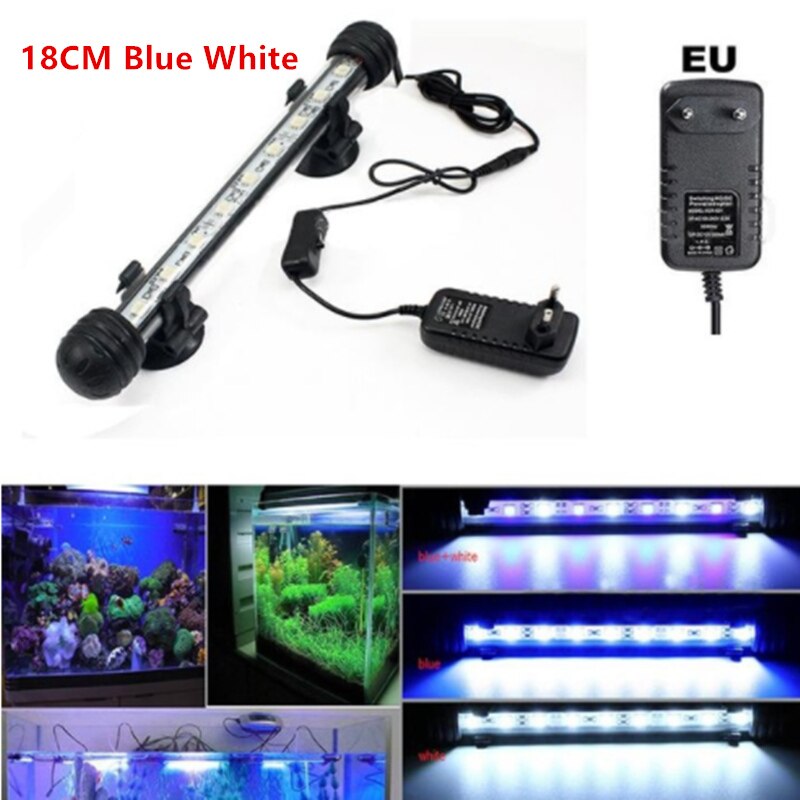 Wasserdicht Aquarium LED Licht Aquarium 9/12/15/21 Blau/Weiß 18/28/ 38/48 CM Bar Streifen Licht Lampe EU/uns-stecker Aquarium Beleuchtung: 18CM Blau Weiß