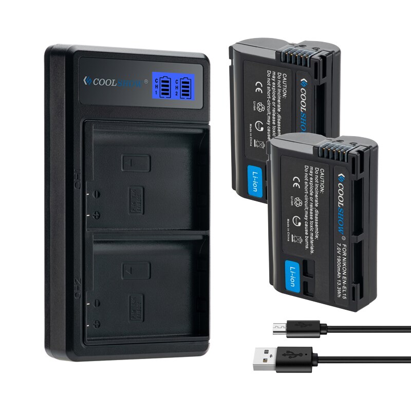 Batterie EN-EL15 mah pour appareil photo Nikon, 1900, pour modèles D7500, D7200, D7100, D7000, D850, D810, D810A, D800, D800E, MH25, V1, EN, EL15: 1Charger 2Battery