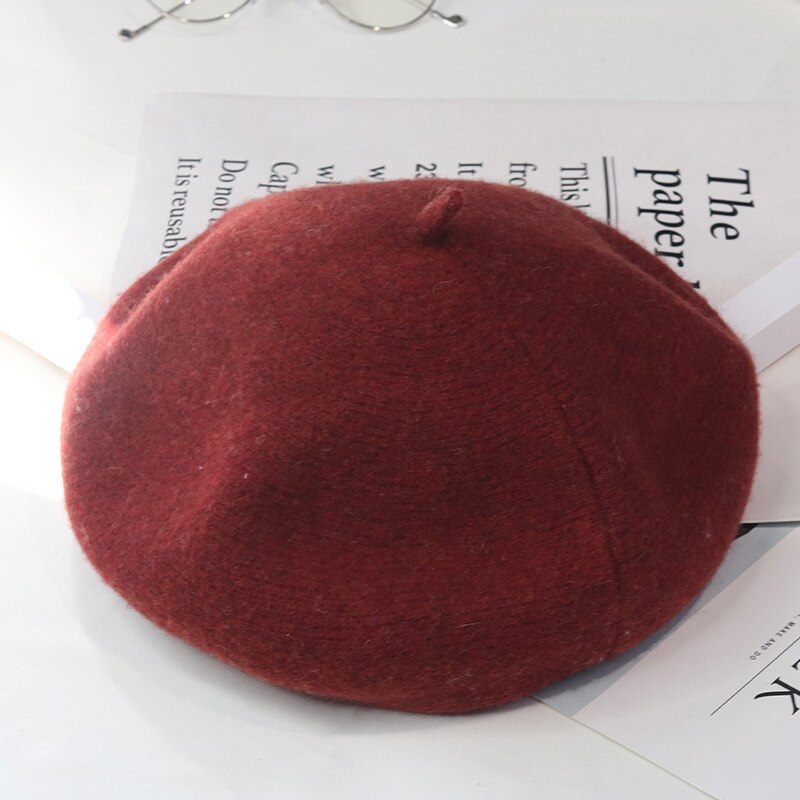 Japanse Herfst Winter Koreaanse Mode Wol Baret Vrouwen Hoed Retro Wollen Schilder Hoed Britse Art Bud Hoed Vrouwen barette Hoed: Rood