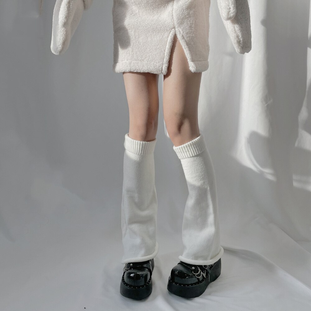 Flared Leg Warmers Women Kawaii White Winter Loose Boot Stocking Girl Uniform Knitted Cute Knee-High Leg Warmers Fluffy