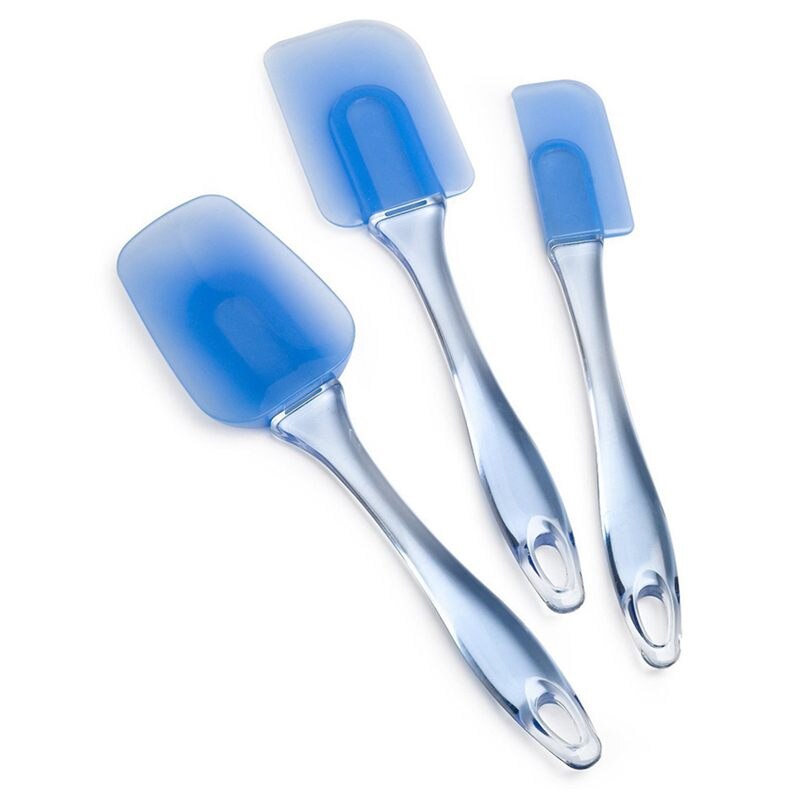 Siliconen Spatel Flexibele Hittebestendige Kleine Chef Plastic Siliconen Rubber Schraper Spatel, 3 Stuk Set (Transparant Blauw)