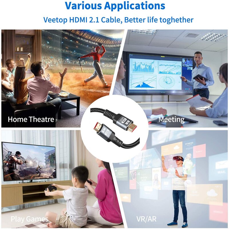 8k @ 60hz hdmi kaapeli hdmi 2.1 kaapeli 48 gbps optinen kuitu  ps5 ps4 hd tv box projektori audio video hd kaapeli 1m/1.5m/2m/3m/5m
