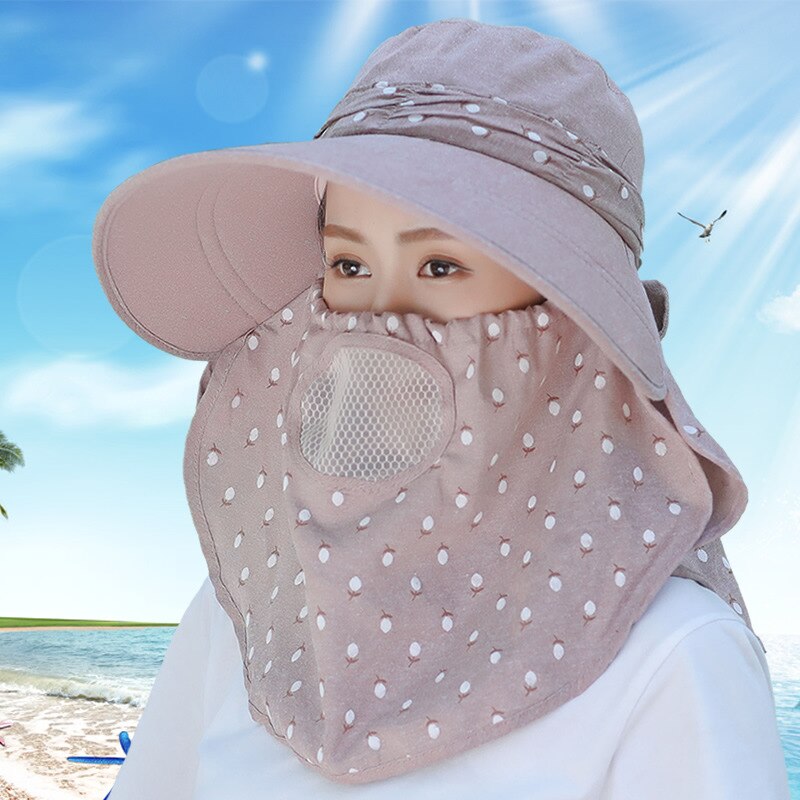 Capa de proteção primavera verão chapéus de sol feminino pescoço rosto protetor solar de borda larga respirável pescador chapéu máscara de sol ao ar livre: khaki