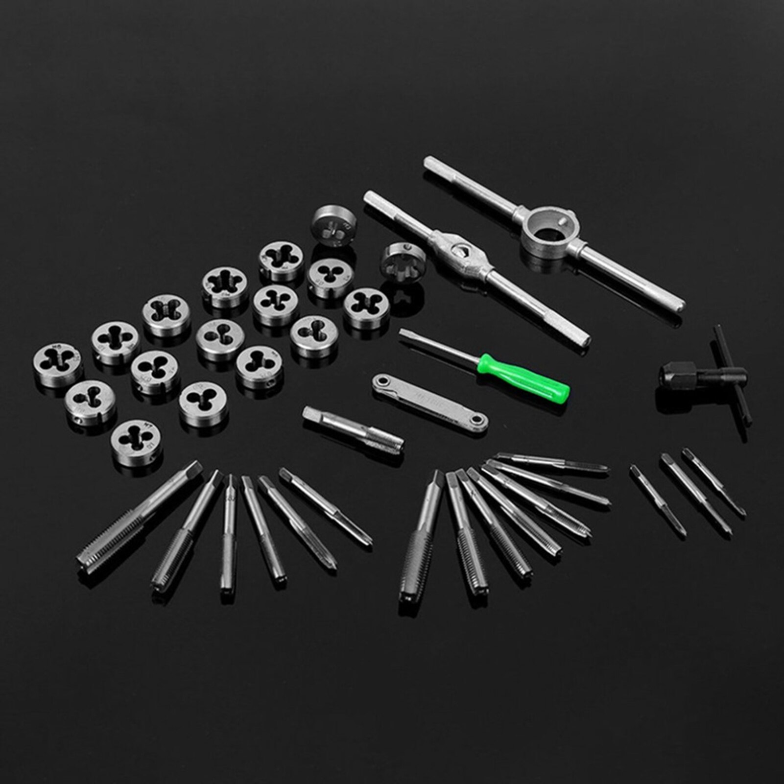 Carbon Steel Tap and Die Set Wrench Spanner Screwdriver Metric Hand Tapping Tool Screw Thread Plugs Straight Taper Reamer Tools