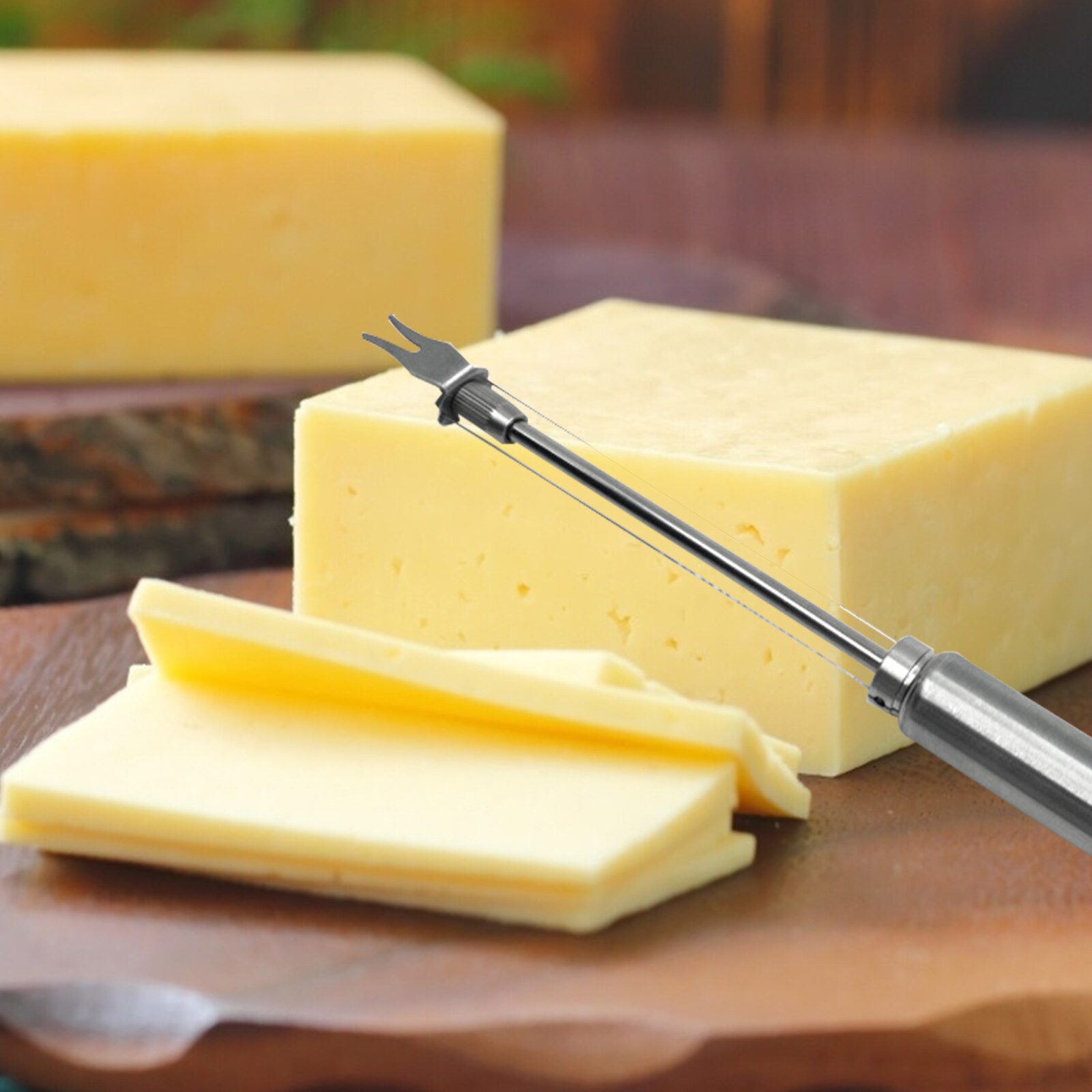 Stainless Steel Cheese Board Double Wire Cheese Slicer Adjustable Butter Wire Cutter Cheese Cutting Wire Kitchen Cheese Tools