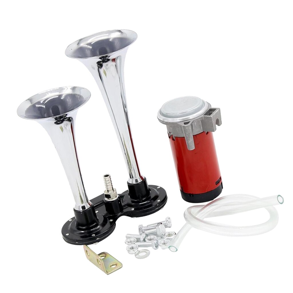 12V DC Super Loud 150db Dual Trumpet Air Horn Compressor Kit, Premium Car Vehicle Train Horn Kit (Chrome)