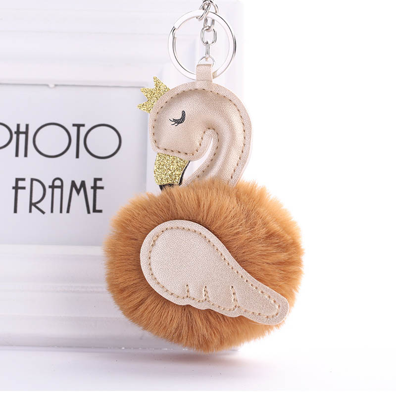 Leuke Roze Flamingo Sleutelhanger Vrouwen Konijnenbont Pompoms Zwaan Auto Sleutelhanger Houder Tas Charm Hanger Party Accessoires Cadeau: hkk08